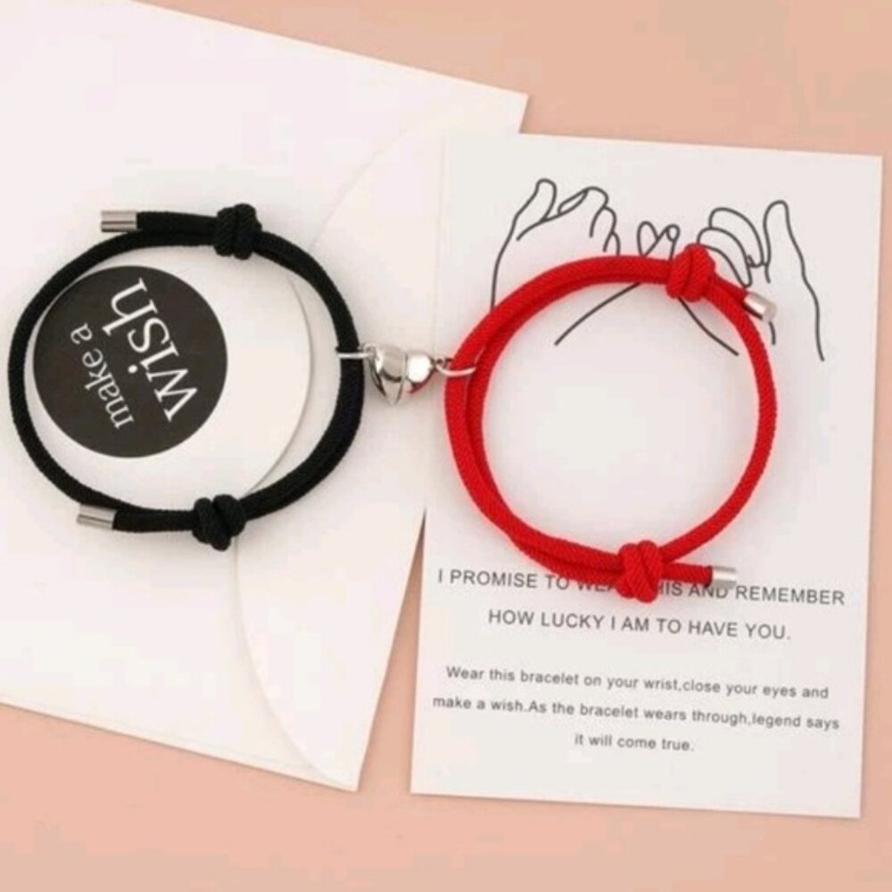 Pinkie Promise Magnetic Love/ Friendship Bracelet Set Black & Red Gift Card Cute